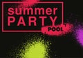 Summer Pool Party typographic grunge vintage poster design with colorful splash stains. Vector illustration. Royalty Free Stock Photo